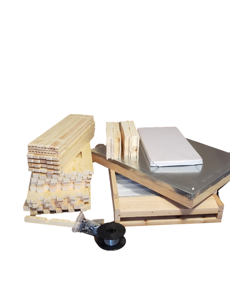 Double Deep Kit with Deluxe Screen bottom board, wax foundation, frames and boxes unassembled